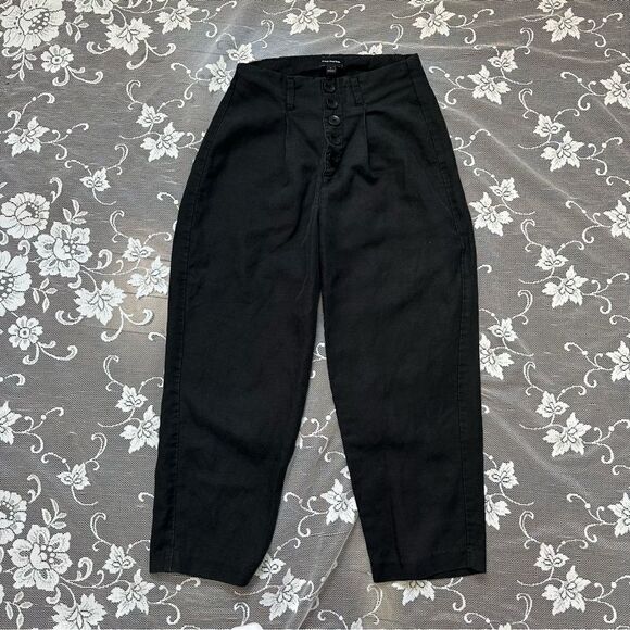 Frank & Oak High Waisted Linen Tencel Blend Crop Pant Black Sz 0 - Picture 2 of 13
